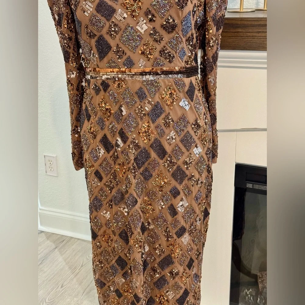 Mac Duggal Full Beaded Printed Back Slit Midi Dress - Size 10 $498 NEW WITH TAGS - Picture 7 of 16